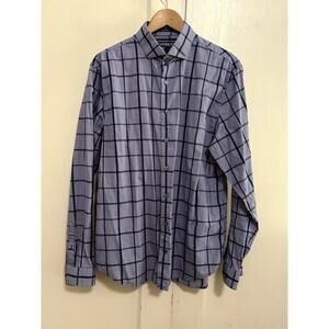 Express Men's Large 16-161/2 Dark Purple Plaid Modern Fit Long Sleeve Button